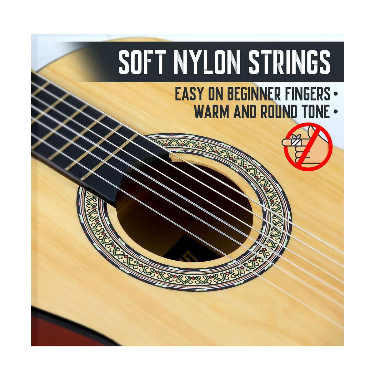 Pyle 36" Left-Handed Classical Guitar Kit - Includes Digital Tuner, Gig Bag, and Accessories, Natural Finish (PGACLS82LFT)