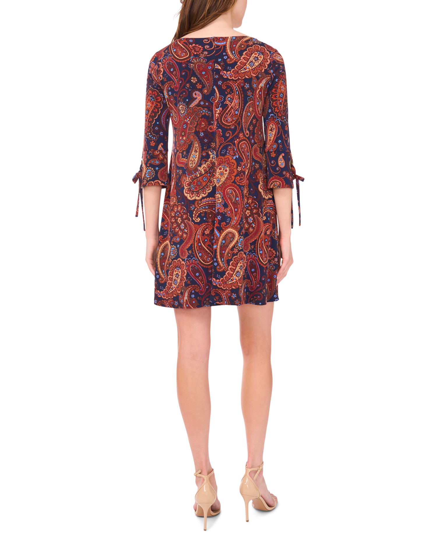 Petite Crewneck 3/4-Length-Sleeve Printed Dress
