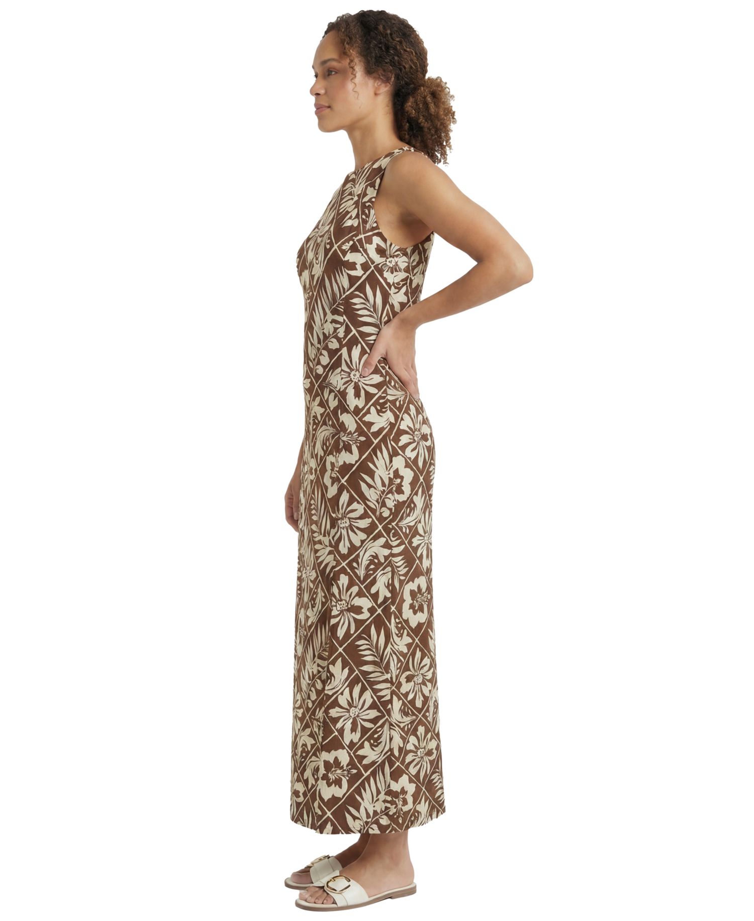 Petite Printed Jewel Neck Midi Dress