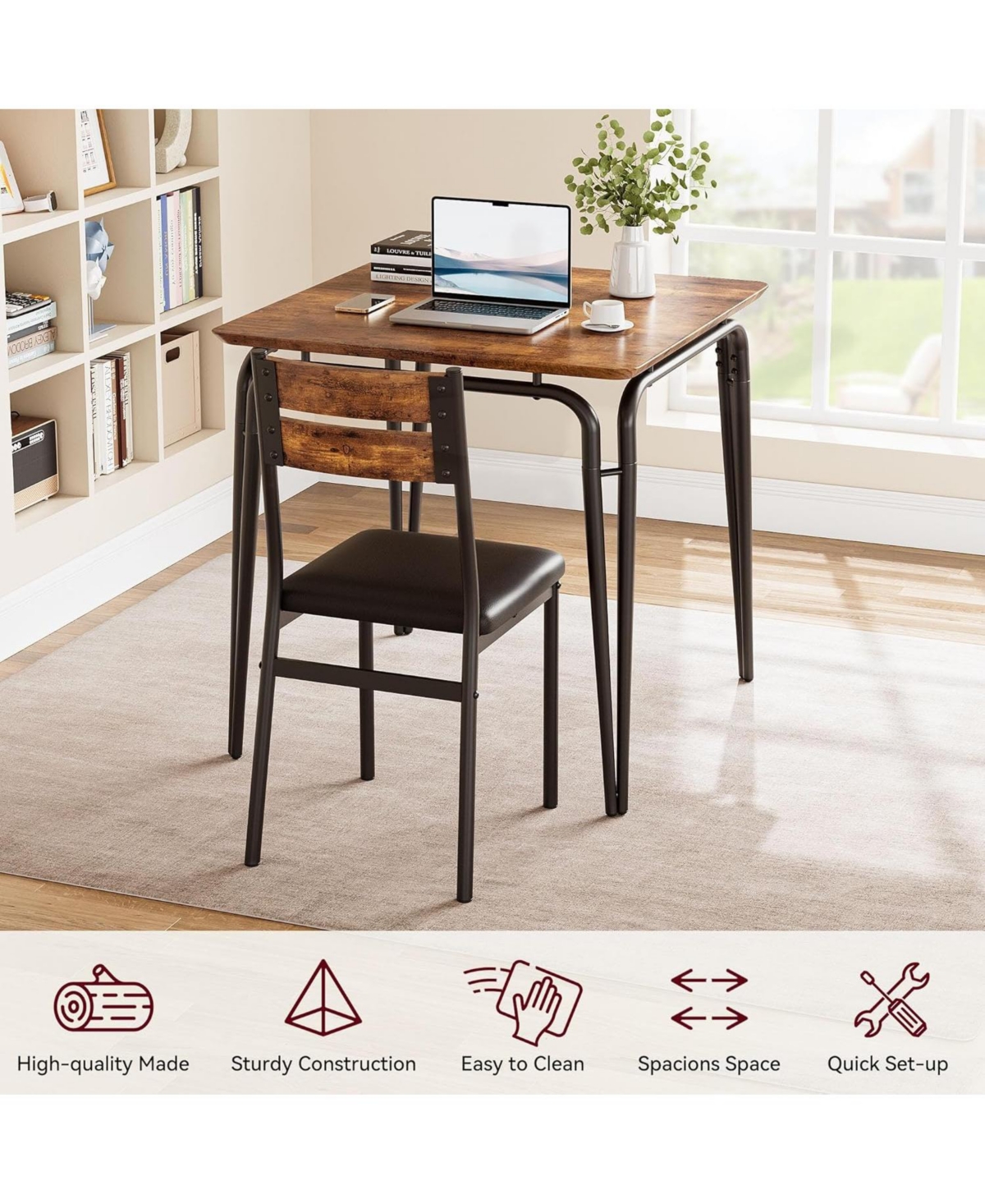 gaomon 3-Piece Square Dining Set for 2, Table & 2 Chairs for Small Spaces