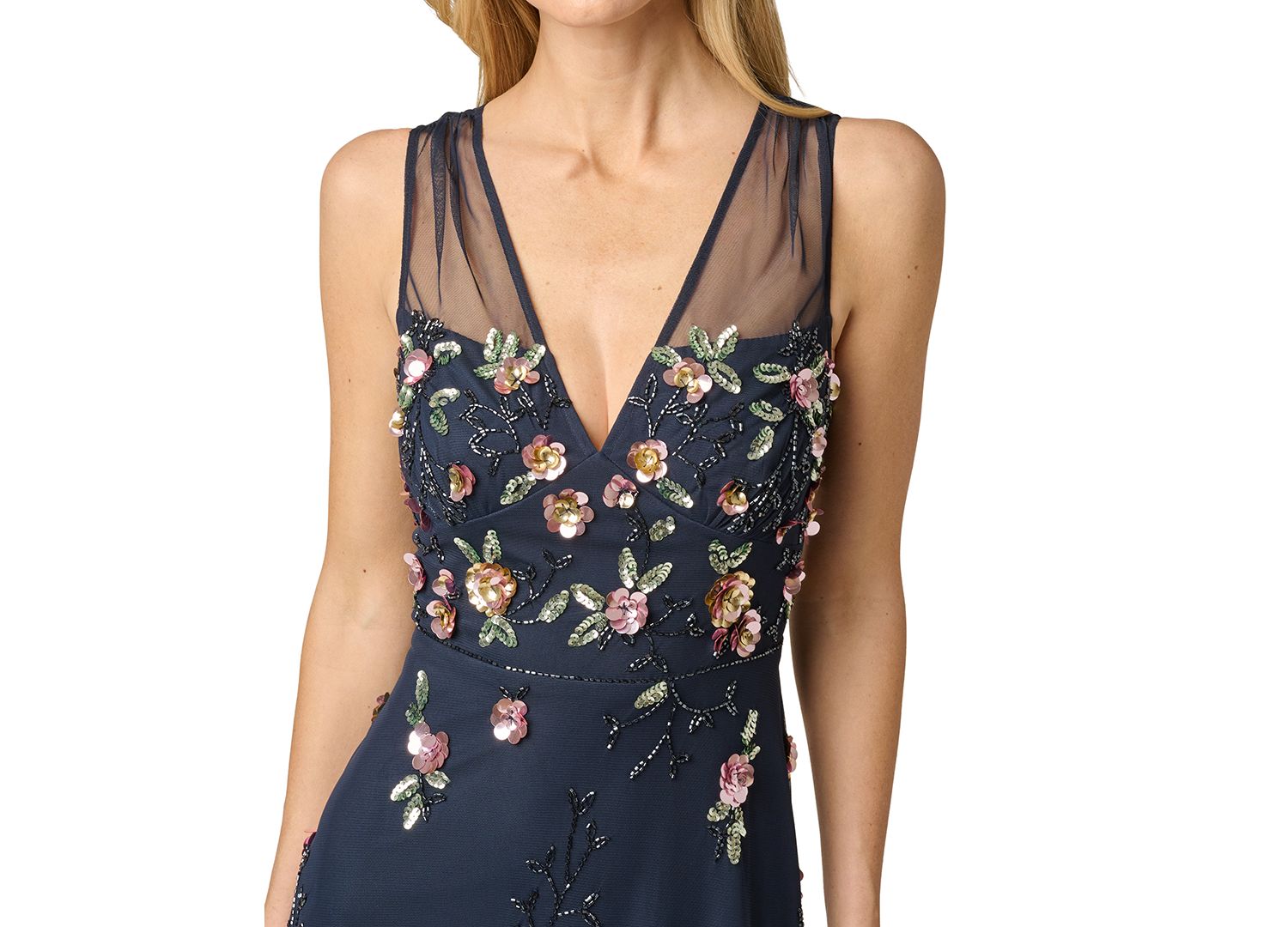Women's Beaded Mesh Midi Sequin Dress