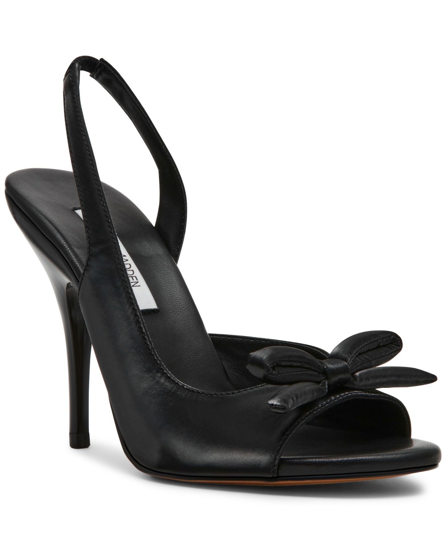 Женские туфли Steve Madden Flounce Slingback Peep-Toe Bow Pumps, цвет: Чёрный атласный — фото 1