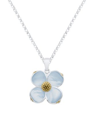 Blue Mother of Pearl Dogwood Pendant Necklace in Sterling Silver