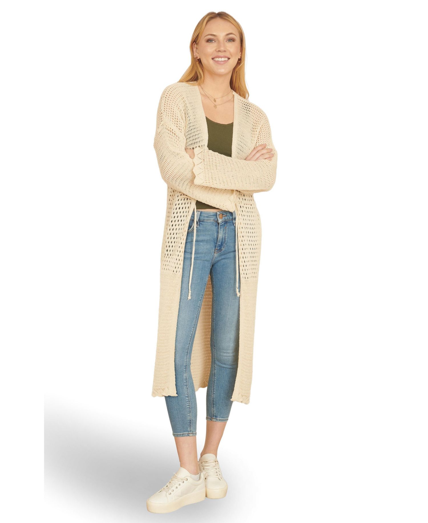 Women's Crochet Long Line Cardigan
