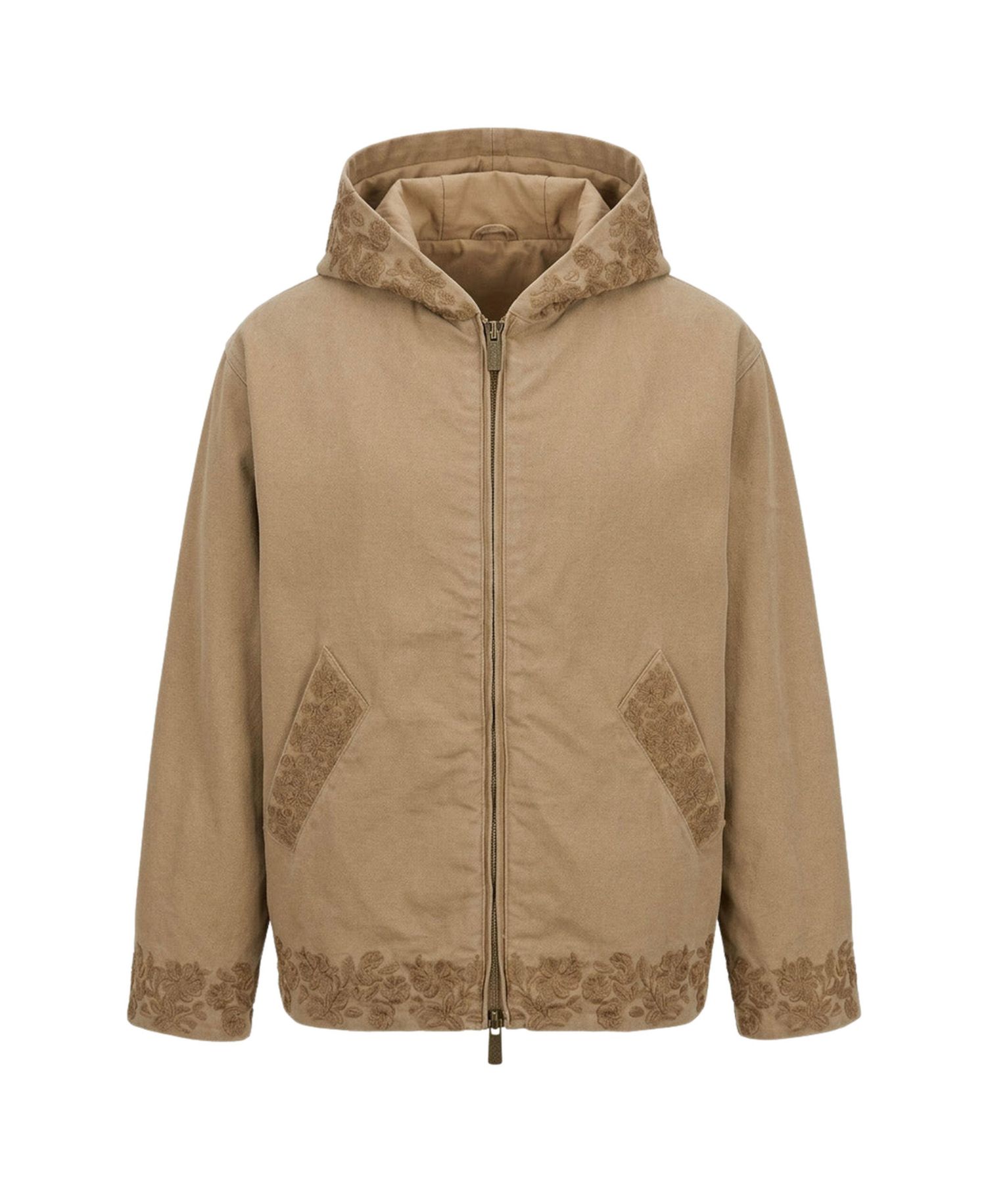 Men's Embroidered Trim Zip-Front Hooded Jacket