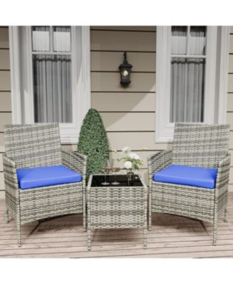 3-Piece All-Weather PE Rattan Outdoor Set with Cushions and Glass Table