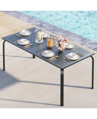 71 Inch Aluminum Outdoor Patio Rectangular Dining Table with Umbrella Hole