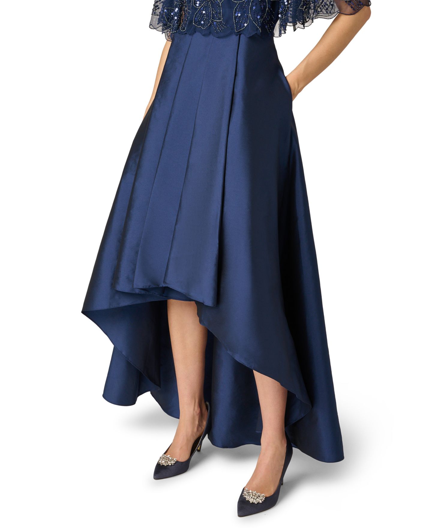 Женское платье Adrianna Papell Boat Neck Bead Cape Taffeta, цвет: Светлый тёмно-синий — фото 4