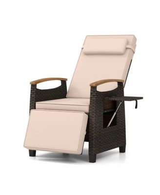 Patio Wicker Recliner Chair with Adjustable Backrest, Footrest and Side Table