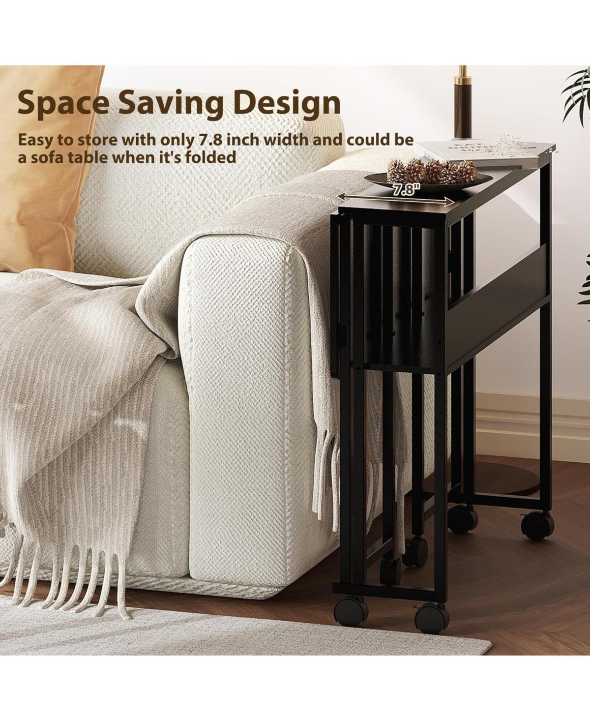 gaomon 31.5" Folding Rolling Desk with Storage Shelf, Space-Saving Portable Computer Table for Home Office