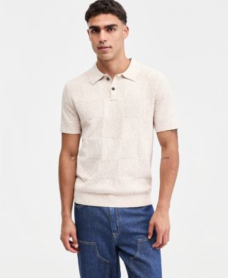 Men's Square Stitch Marled Polo Shirt