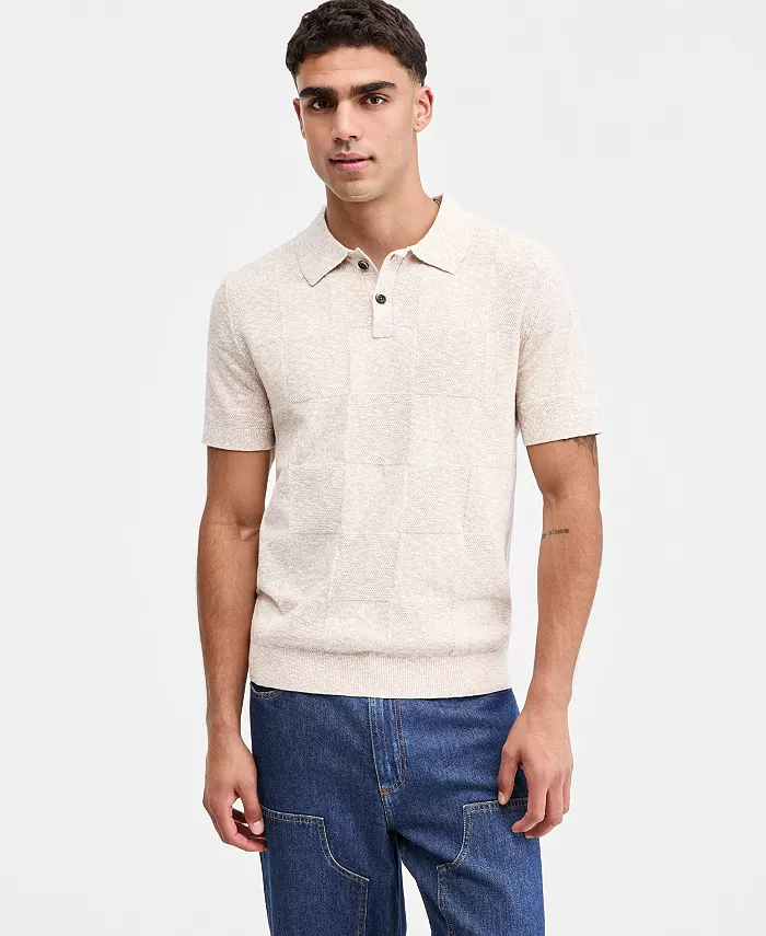 Men's Square Stitch Marled Polo Shirt - thumbnail 4
