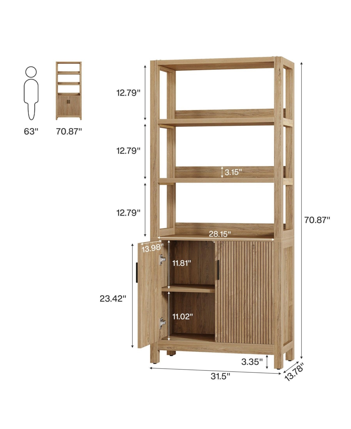 Slickblue Wooden Storage Bookshelf with 3-Tier Open Shelves and Door Cabinet