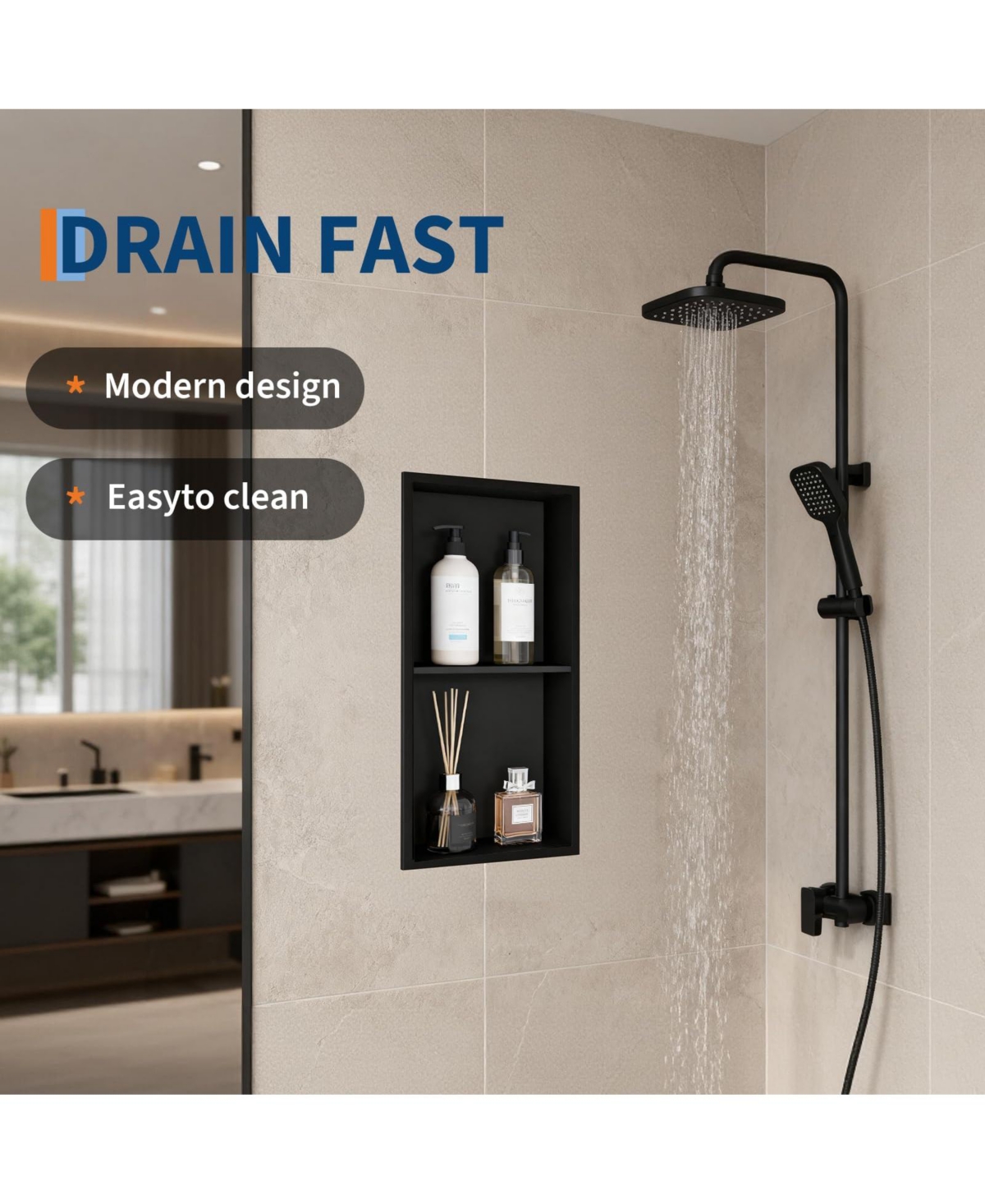 gaomon Recessed Shower Niche Double Tier Bathroom Wall Shelf 304 Stainless Steel Storage