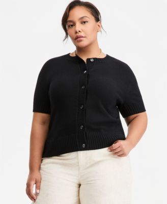 Trendy Plus Size Short-Sleeve Button-Front Cardigan