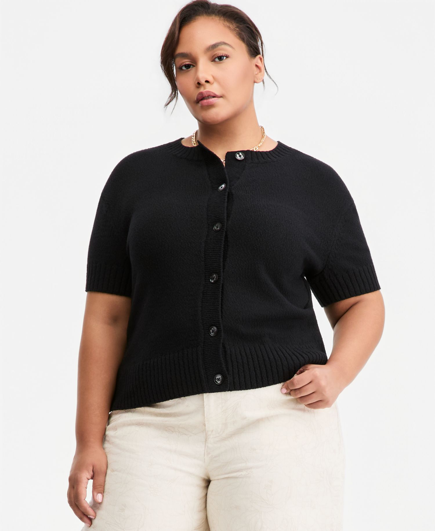 Trendy Plus Size Short-Sleeve Button-Front Cardigan