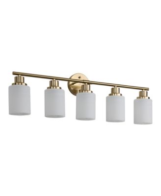 Golden Finish Modern Vanity Wall Sconce 5 Lights Frosted Glass Shades for Bathroom Hallway Lighting No Bulbs
