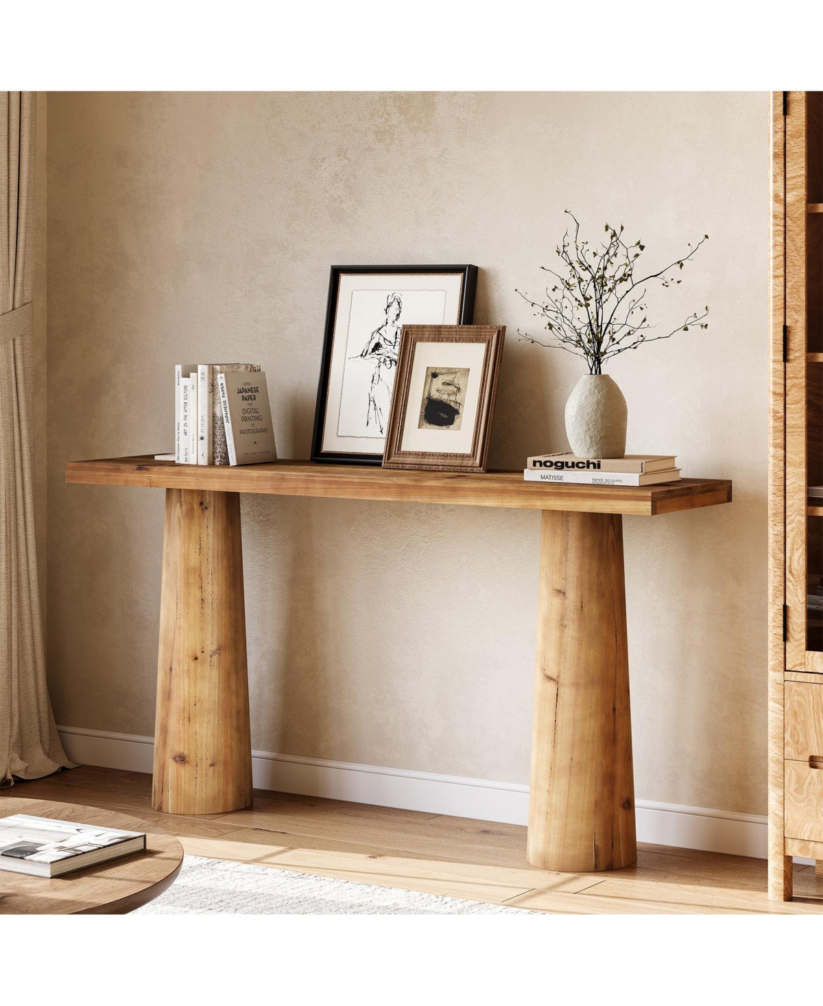 Slickblue Entryway Console Table in Solid Wood with Sturdy Cylindrical Legs