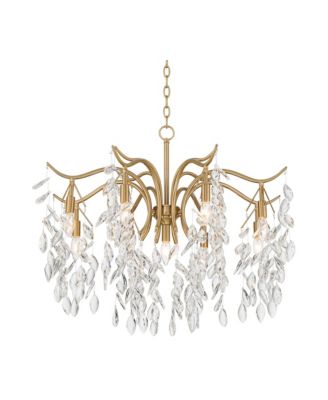 Rysa Warm Brass Chandelier Modern Clear Crystal 9-Light Fixture for Dining Room House Foyer