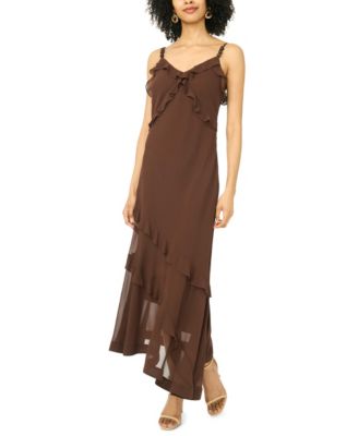 long modest maxi dresses Brown floral smocked long sleeve maxi modest dress