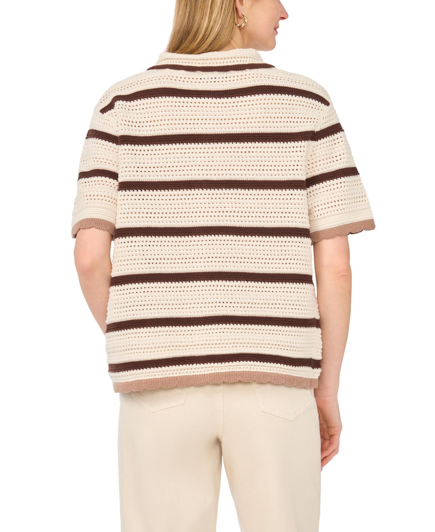 Женская рубашка 1.STATE Collared Striped Short-Sleeve Button-Down, цвет: Состаренный белый — фото 7