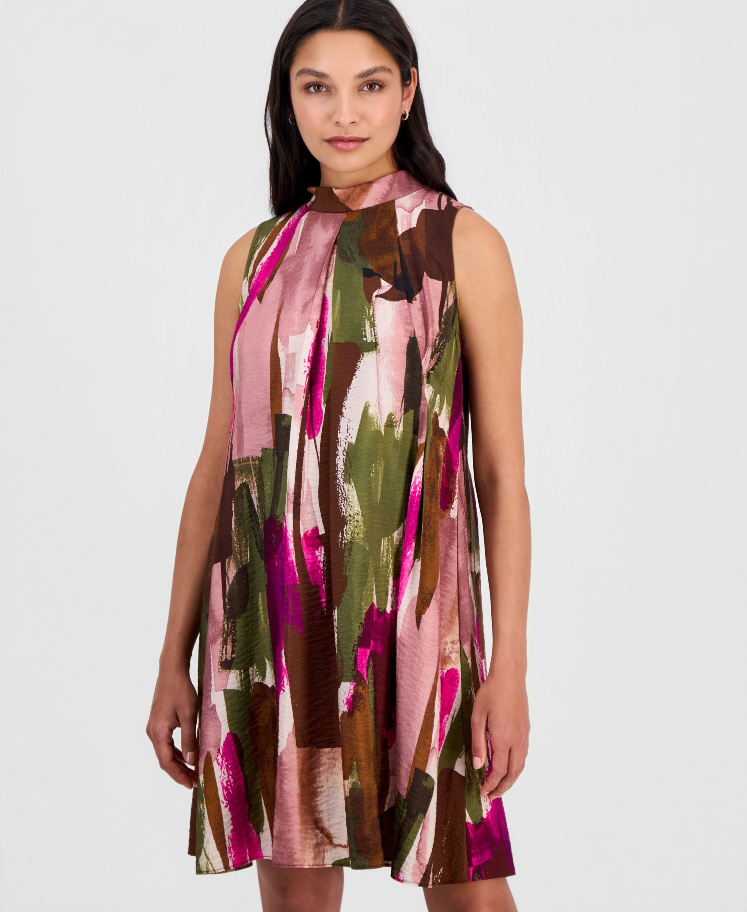 Women's Printed Mock-Neck Sleeveless A-Line Dress
