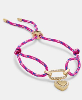 Pav&eacute; Heart Charm Cord Slider Bracelet 
