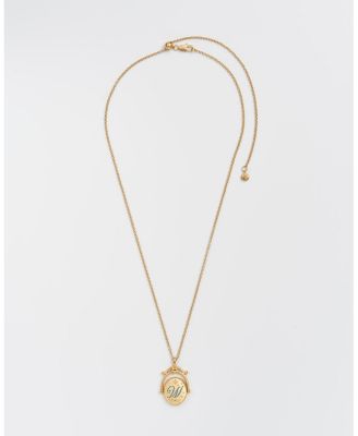 W Initial Water Lily Gold Spinner Chain Necklace
