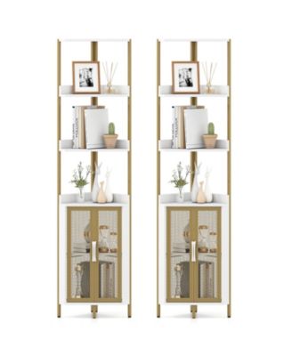 2PCS 6-Tier Corner Shelf 67'' Tall Corner Bookshelf w/Cabinet and Adjustable Shelf