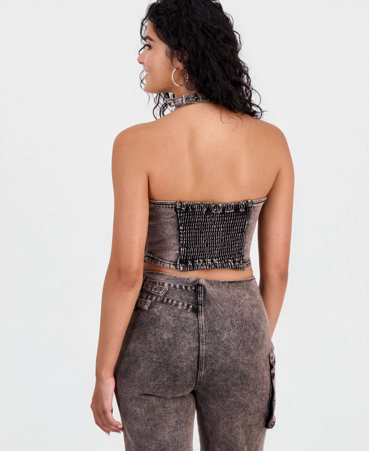 Women's Dirty Denim Halter-Neck Top
