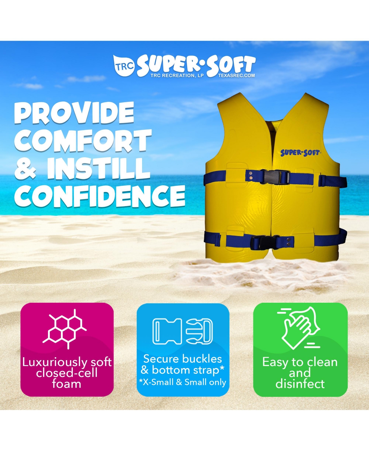Trc Recreation Super Soft Child Life Jacket Swim Safety Vest, Medium, Yellow
