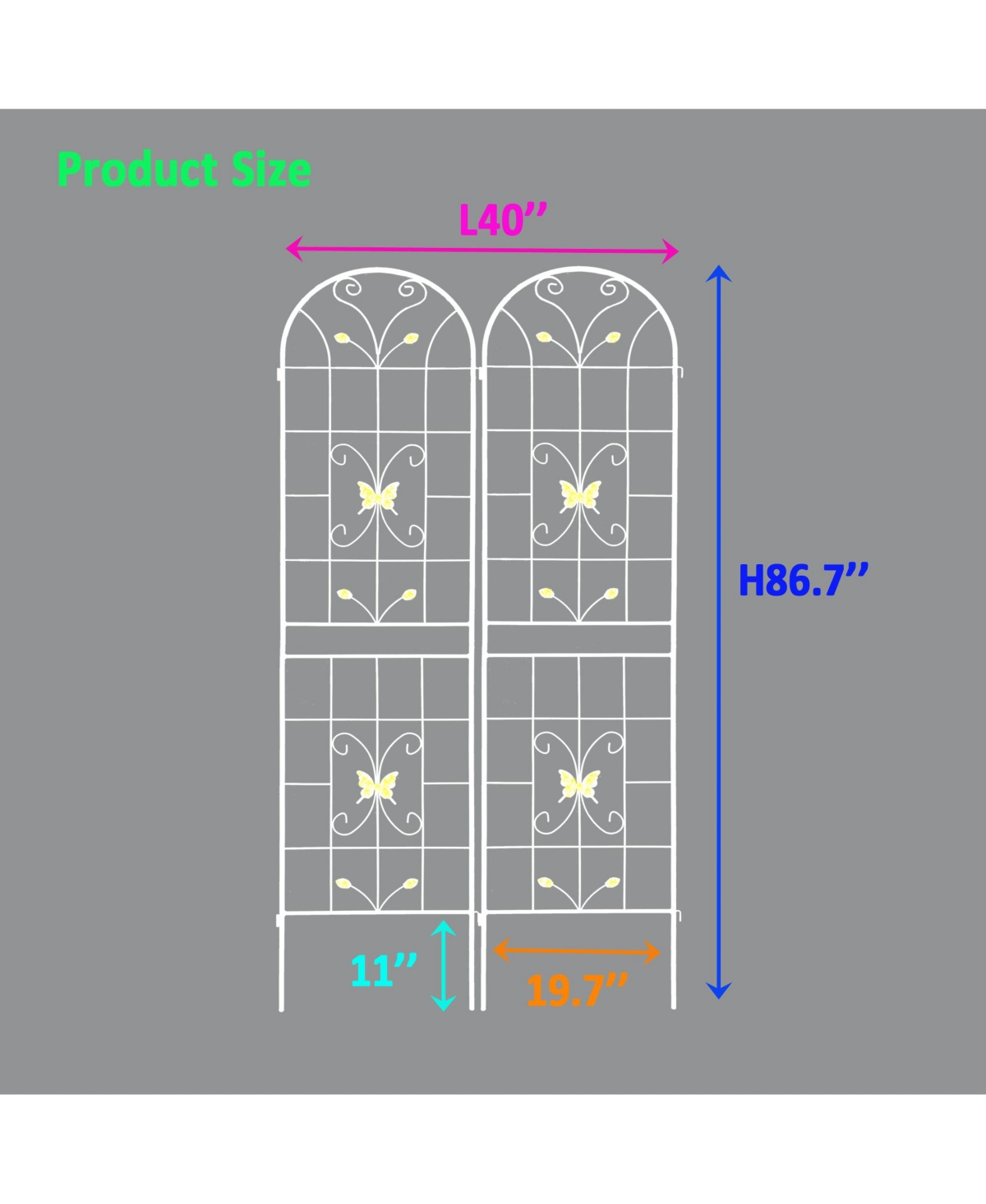 Clihome Metal Garden Trellis 86.7" x 19.7" Rustproof Trellis for Climbing Plants Outdoor Flower Support