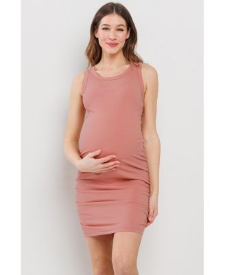 Maternity Ribbed Bodycon Sleeveless Side Ruched Dress