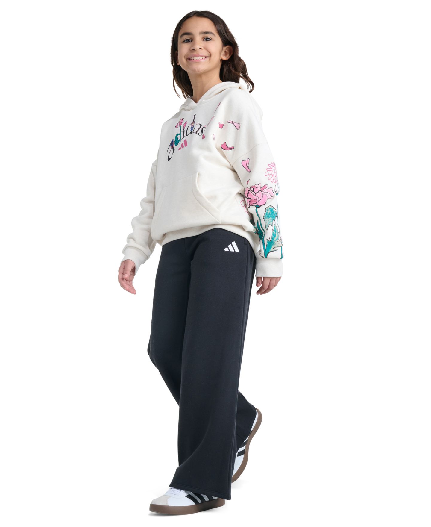 Брюки adidas Girls' 8-16 Wide-Leg Fleece, цвет: Чёрный — фото 2