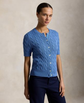 Women's Cable-Knit Cotton Short-Sleeve Cardigan