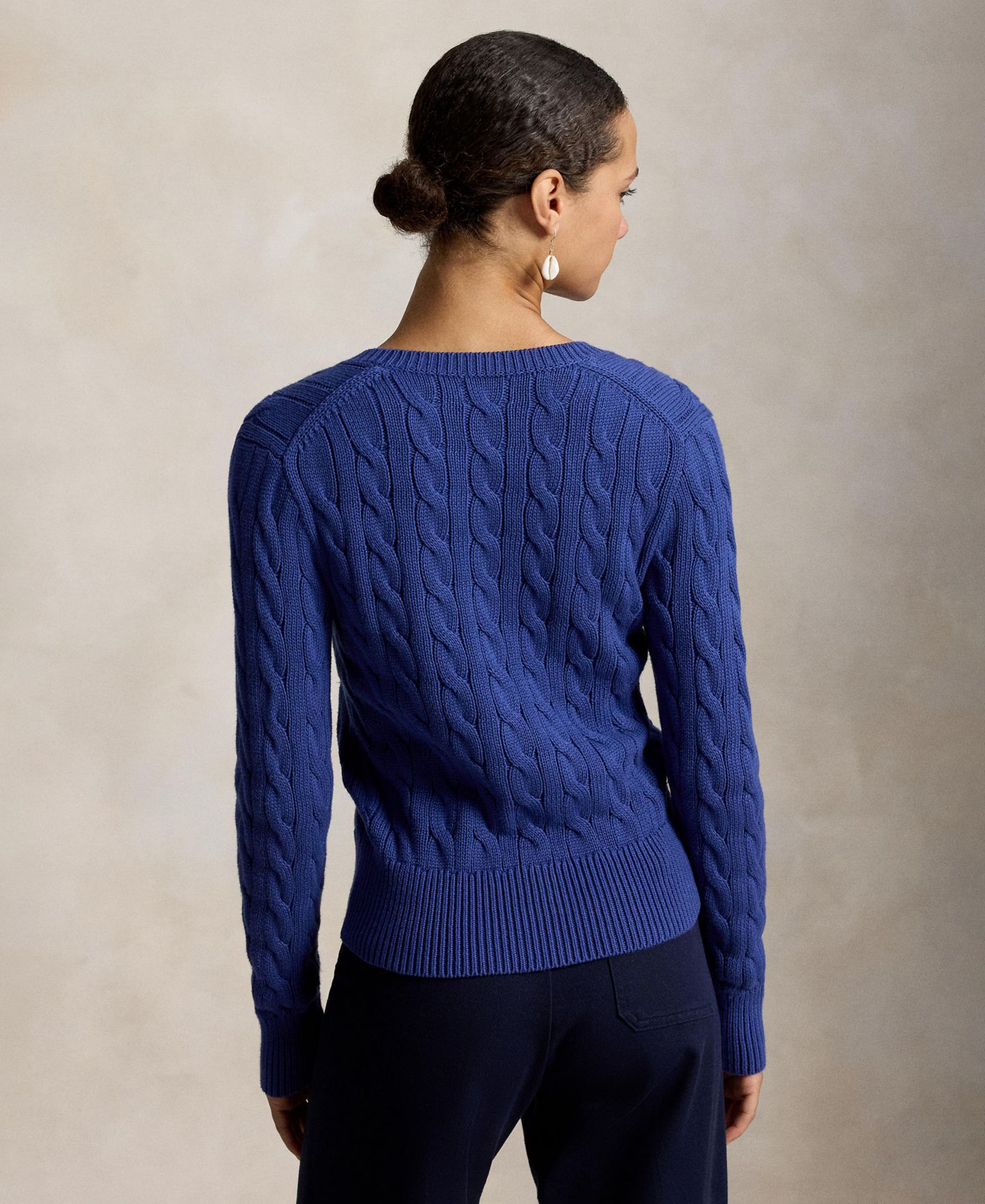 Женский кардиган Polo Ralph Lauren Cable-Knit Cotton Crewneck Cardigan, цвет: Синий — фото 4