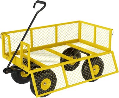 Heavy Duty Steel Garden Cart 500 LBS Capacity 3-in-1 Wagon with 10-Inch All-Terrain Tires for Gardening Soil and Tool Transport