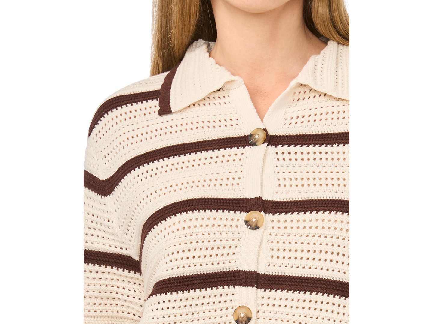 Женская рубашка 1.STATE Collared Striped Short-Sleeve Button-Down, цвет: Состаренный белый — фото 5