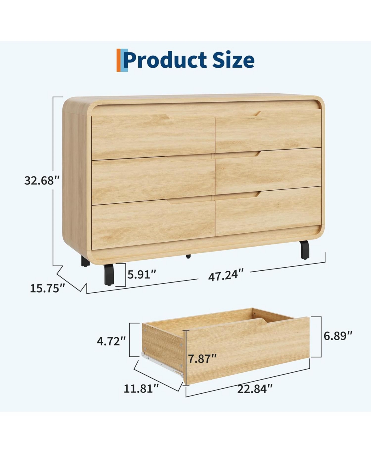 gaomon 6 Drawer Wood Dresser for Bedroom, Modern Storage Chest Organizer