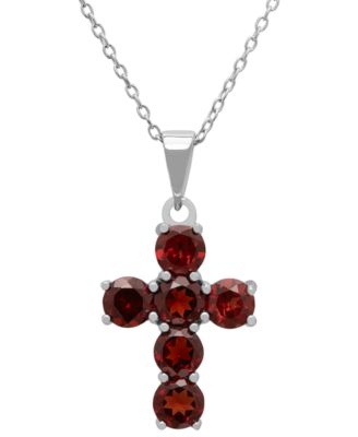 Garnet (3.60 ct. t.w.) Cross Pendant Necklace in Sterling Silver
