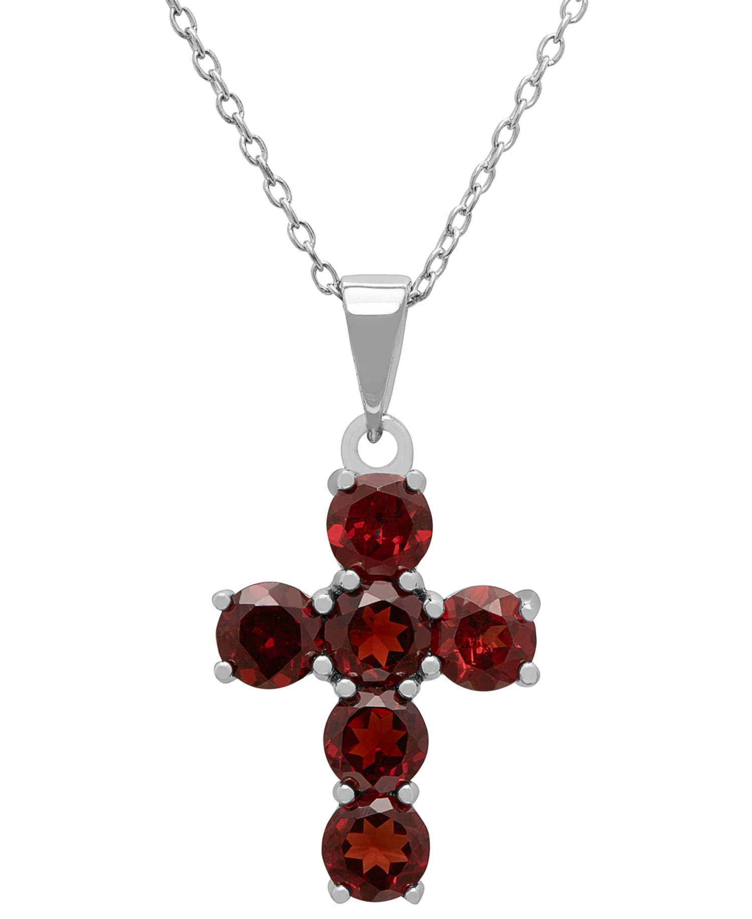 Garnet (3.60 ct. t.w.) Cross Pendant Necklace in Sterling Silver