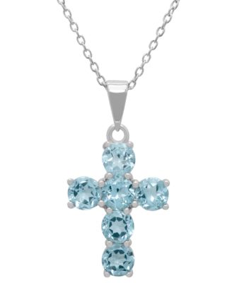 Blue Topaz (3.36 ct. t.w.) Cross Pendant Necklace in Sterling Silver
