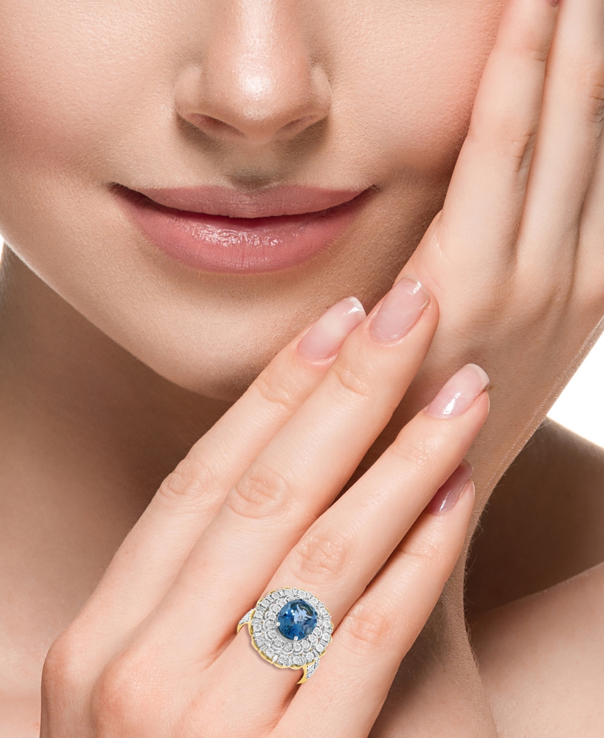 Effy Collection London Blue Topaz (4-1/4 ct. t.w.) & Diamond (1/4 ct. t.w.) Ring in Gold Over Sterling Silver