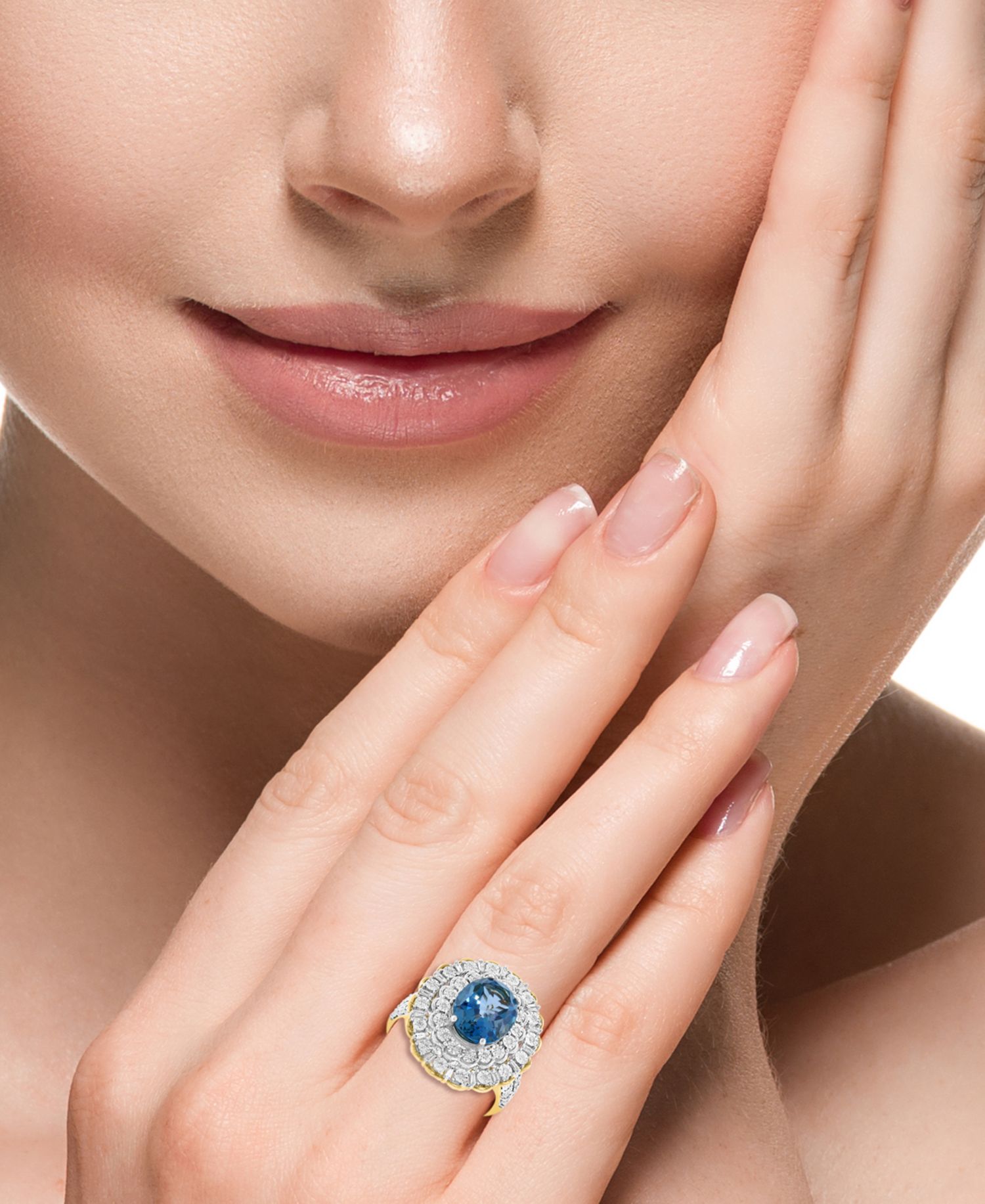 London Blue Topaz (4-1/4 ct. t.w.) & Diamond (1/4 ct. t.w.) Ring in Gold Over Sterling Silver