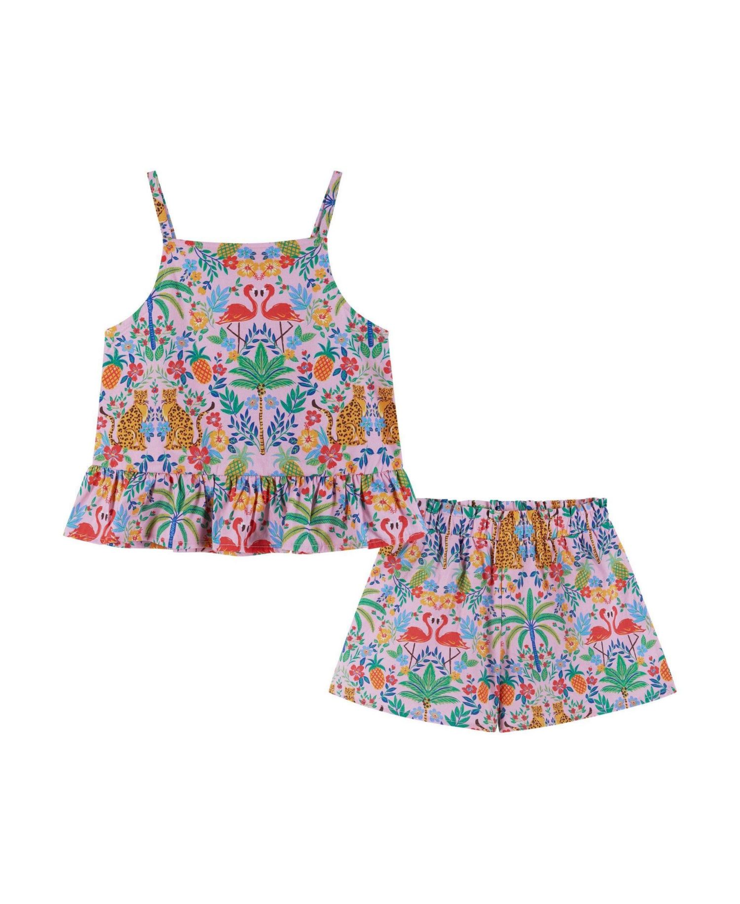 Little Girls Cheetah Textured Cotton Poplin Top and Short Set