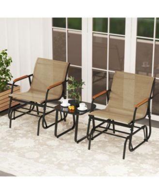 3-Piece Outdoor Glider Bistro Set with Tempered Glass Top and Metal Frame, Coffee