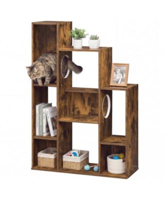 Modern Cat Bookshelf w/ 2 Round Holes Anti-Tipping Device for Living Room