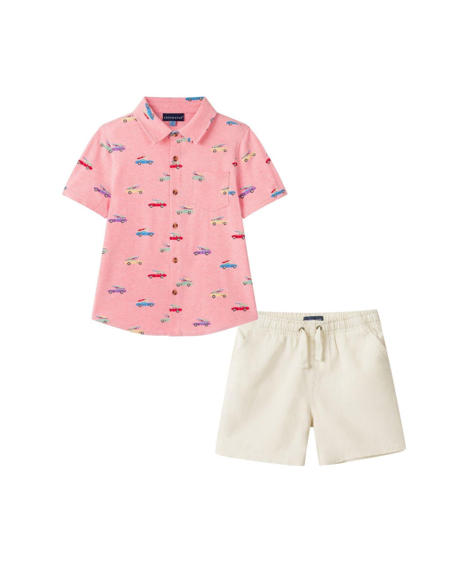 Little Boys Car Print Buttondown and Linen Short Set