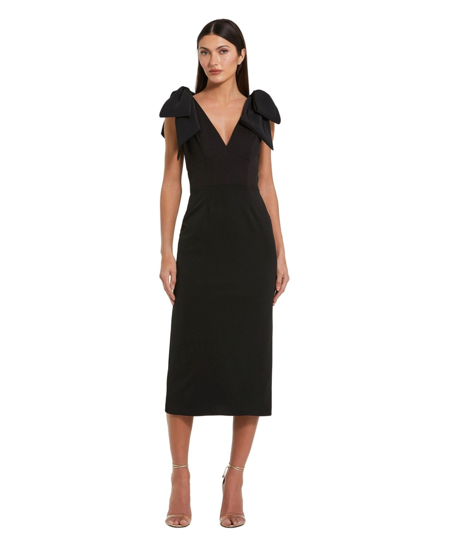 Petite Statement Bow Shoulder Crepe Midi Dress