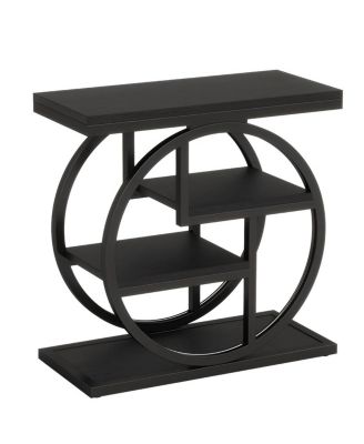 Wood End Table with 4 Tier Storage Shelves for Living Room